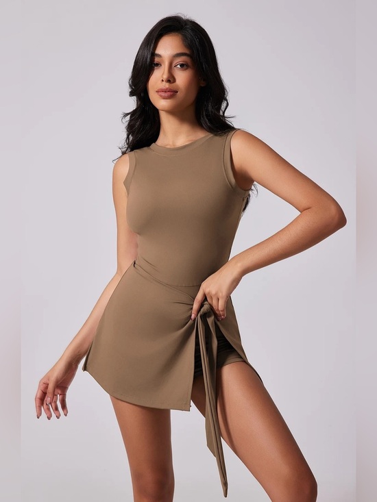 Source Unknown Pants - Sleeveless Wrap Skirt Dress in Mauve Brown